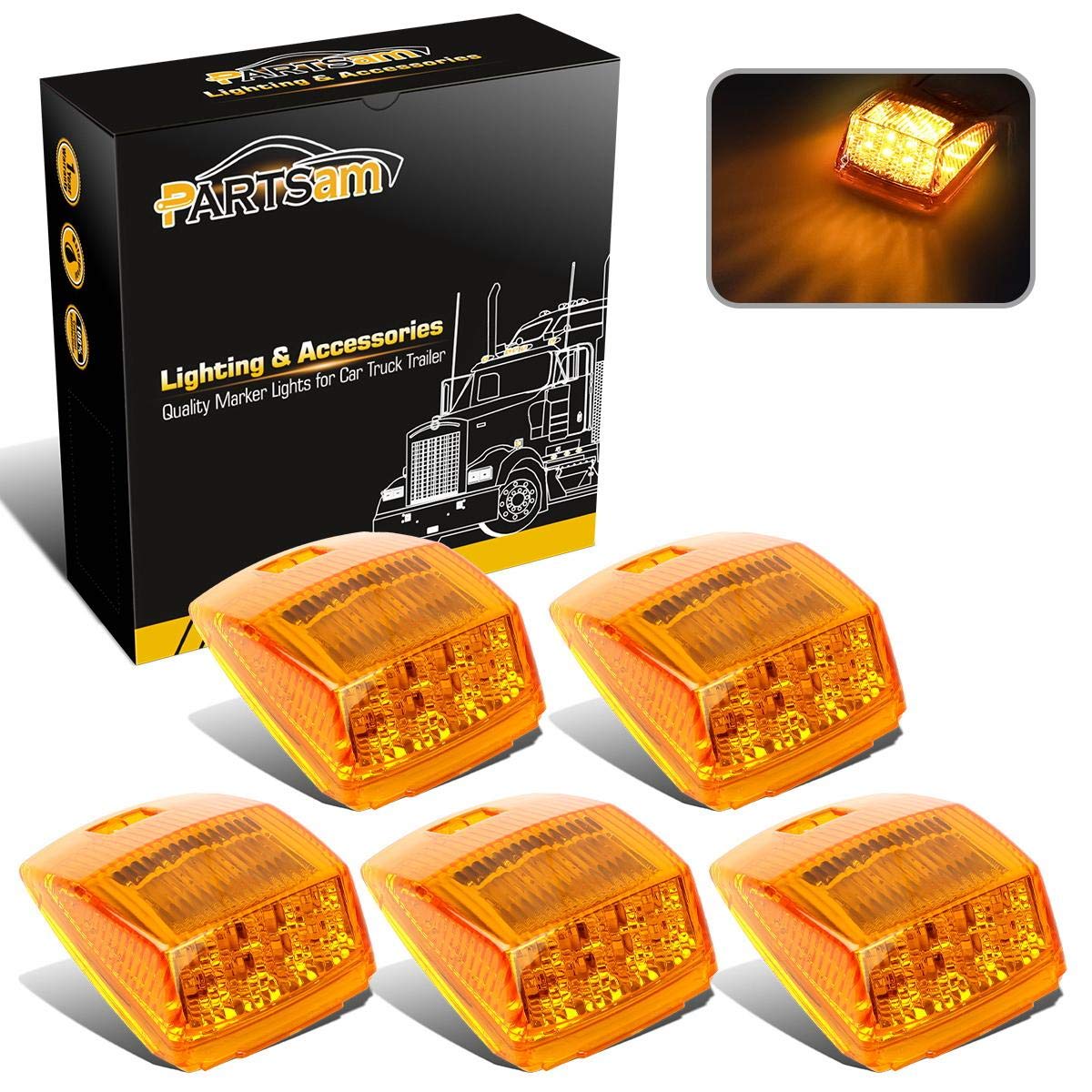 Photo 1 of Partsam 5X Super Bright Amber Yellow 17LED Cab Marker Top Roof Lights Assembly Compatible with Kenworth/Peterbilt/Freightliner/Mack/International Paccar Semi Truck Trailer,DOT Compliant