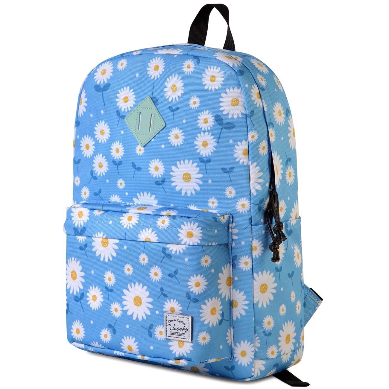 VASCHY School Backpack, Lightweight, Water-Repellent Backpack for Men, Women, Children, Boy, Leisure for Girls, School, High School, Teenagers, College, Business, Travel, Light Blue Daisies,