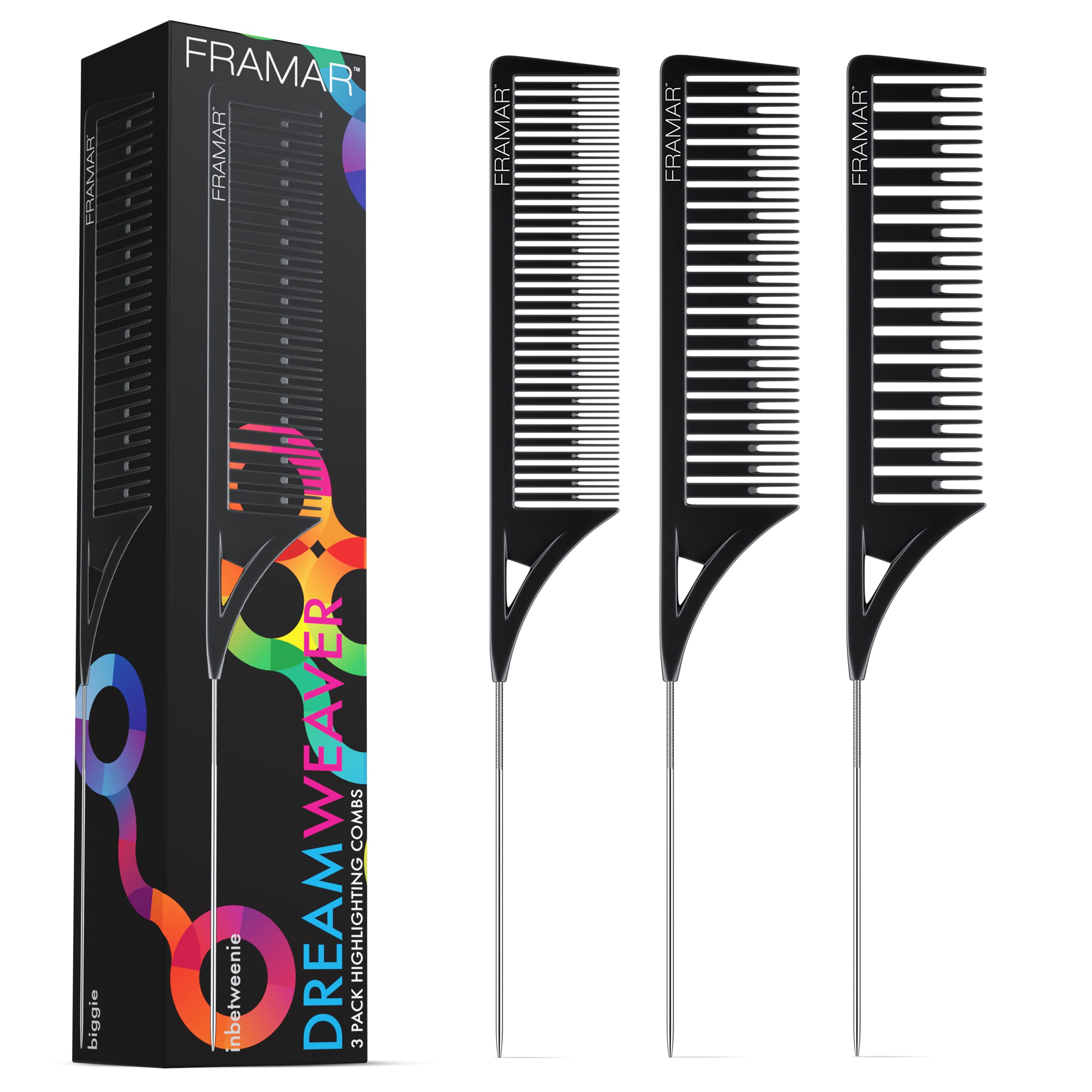 FRAMAR Dreamweaver Highlighting Comb Set – 3-Pack Pin Tail Hair Combs for Colouring, Hairdressing Comb For Hair Colour