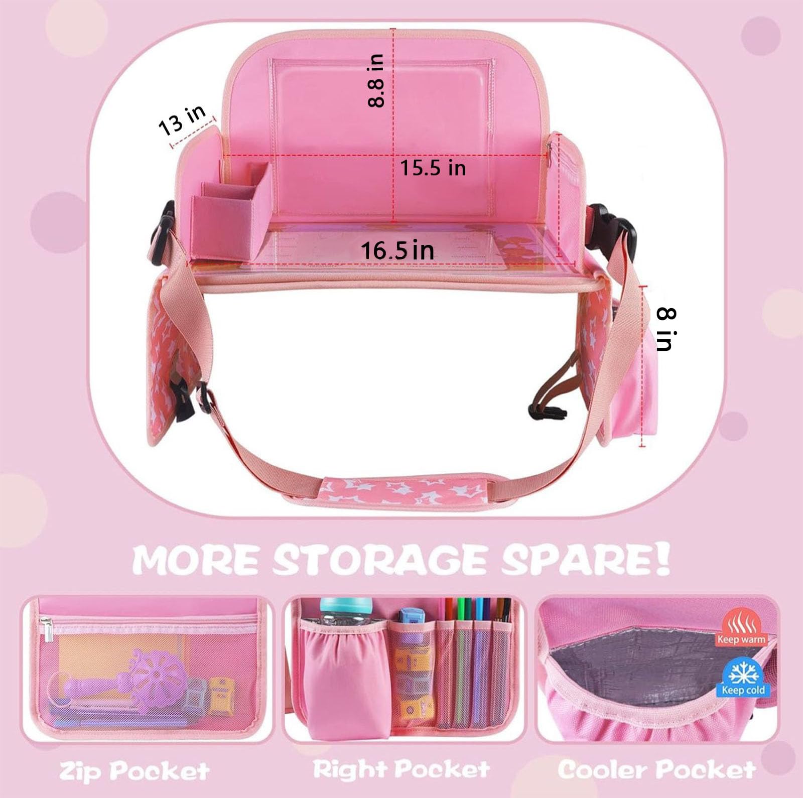 MENZOKE Kids Travel Tray for Toddler Car Seat, Toddler Gift for Girl Activities with iPad Holder Stand & Dry Erase Board, Road Trip Essentials Accessories Lap Tray for Girl as Birthday Gift, Pink