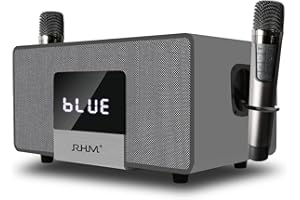 RHM K222 Karaoke Machine, with 2 Wireless Microphones & 5 Music Modes, Support Optical/Bluetooth/AUX/USB/PC, Wooden Bluetooth Speaker for TV/Home/Meeting/Karaoke/Party, Great for Music Lovers