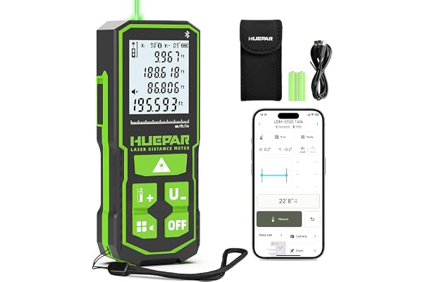 Huepar Bluetooth Laser Measuing Tool with APP Control, 200Ft Green Beam Laser Distance Meter ±1/16" High Accuracy, Multiple M