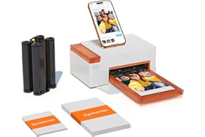 Liene Amber M110 Bluetooth Photo Printer 80 Sheets, Portable Photo Printer for iPhone, Thermal Dye Sublimation, Picture Printer 60 Sheets 4x6 Paper & 20 Sheets 3" Square Sticker Paper & 2 Cartridges