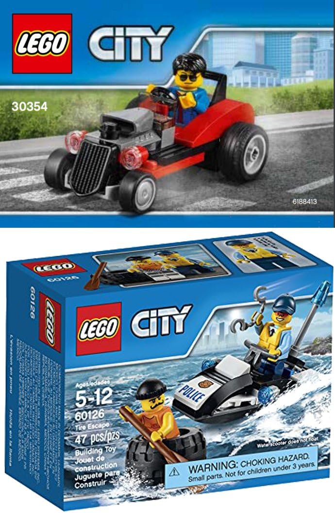 Lego 30354 Hot Rod Race Car with Driver Mini Figure 2017 polybag + Lego City Tire Escape 60126 Police Boat Building Kit Block Toy Set