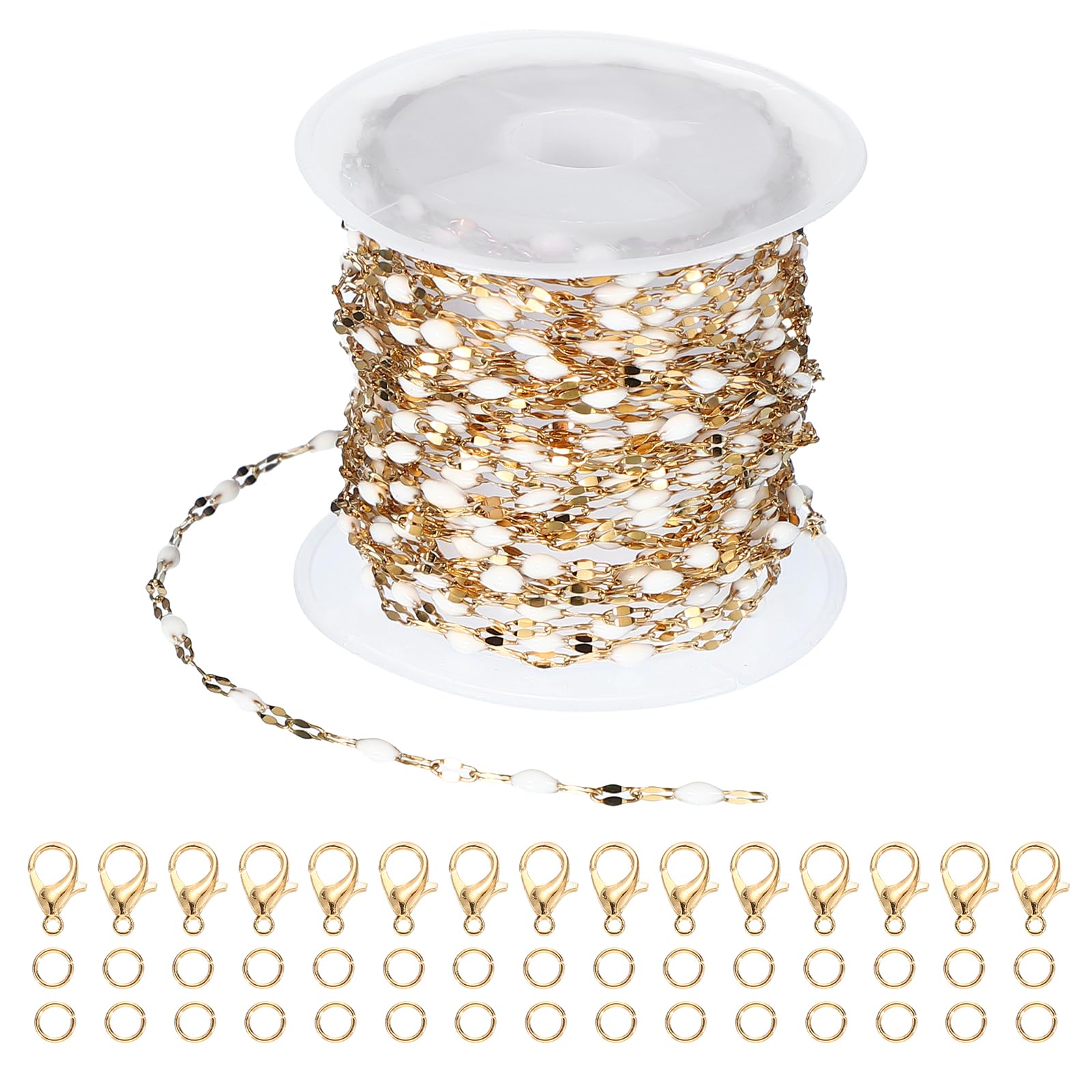 PATIKIL Stainless Steel Jewelry Chain, 16Ft 2mm White Enamel Link Cable Chains for Necklace Earring Bracelet Findings Jewelry Making Trucker Hat Chains, Gold/White