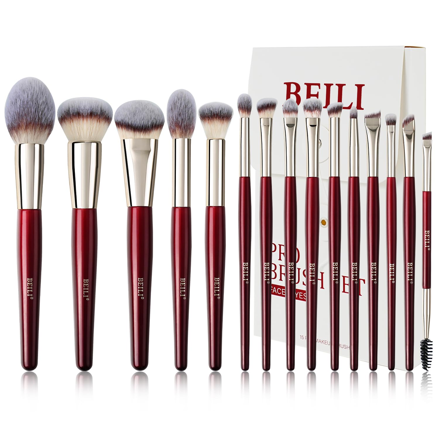 BEILI Makeup Brushes 15Pcs Make up Brushes Set Premium Vegan Foundation Concealers Blush Eyeshadow Eyeliner Powder Highlighter Blending Face Brush Set for Christmas Gifts