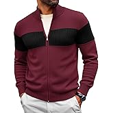 Runcati Mens Full Zip Cardigan Sweater Casual Knit Stand Collar Cardigan Slim Fit Color Block Fall Winter Sweaters