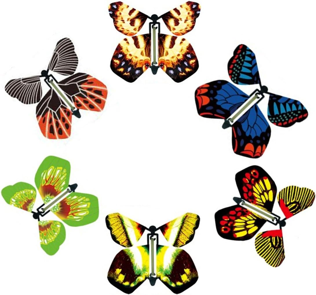 Little Chair Pattern Random 6Pieces Magic Wind Up Flying Butterfly Rubber Band Toys for Kids