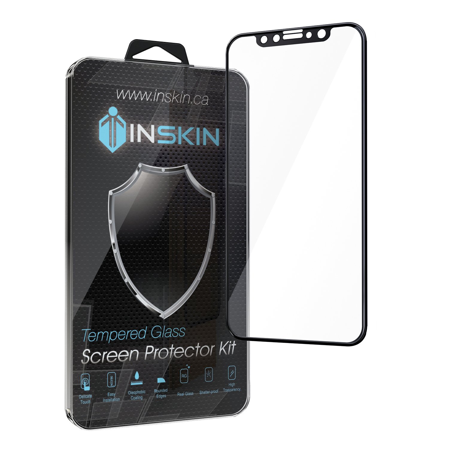 Inskin 3D Full Coverage Tempered Glass Screen Protector, compatible with iPhone X and iPhone Xs 5.8 inch. Black. 1-Pack.