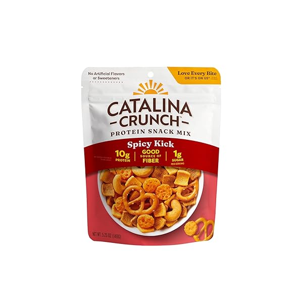 CATALINA CRUNCH PROTEIN SNACK MIX WITH CHEESE CRISPS – 10G PROTEIN, 1G SUGAR PER SERVING – GOOD SOURCE OF FIBER, KETO, GLUTEN FREE – SPICY KICK, 5.25 OUNCE BAG (PACK OF 1)