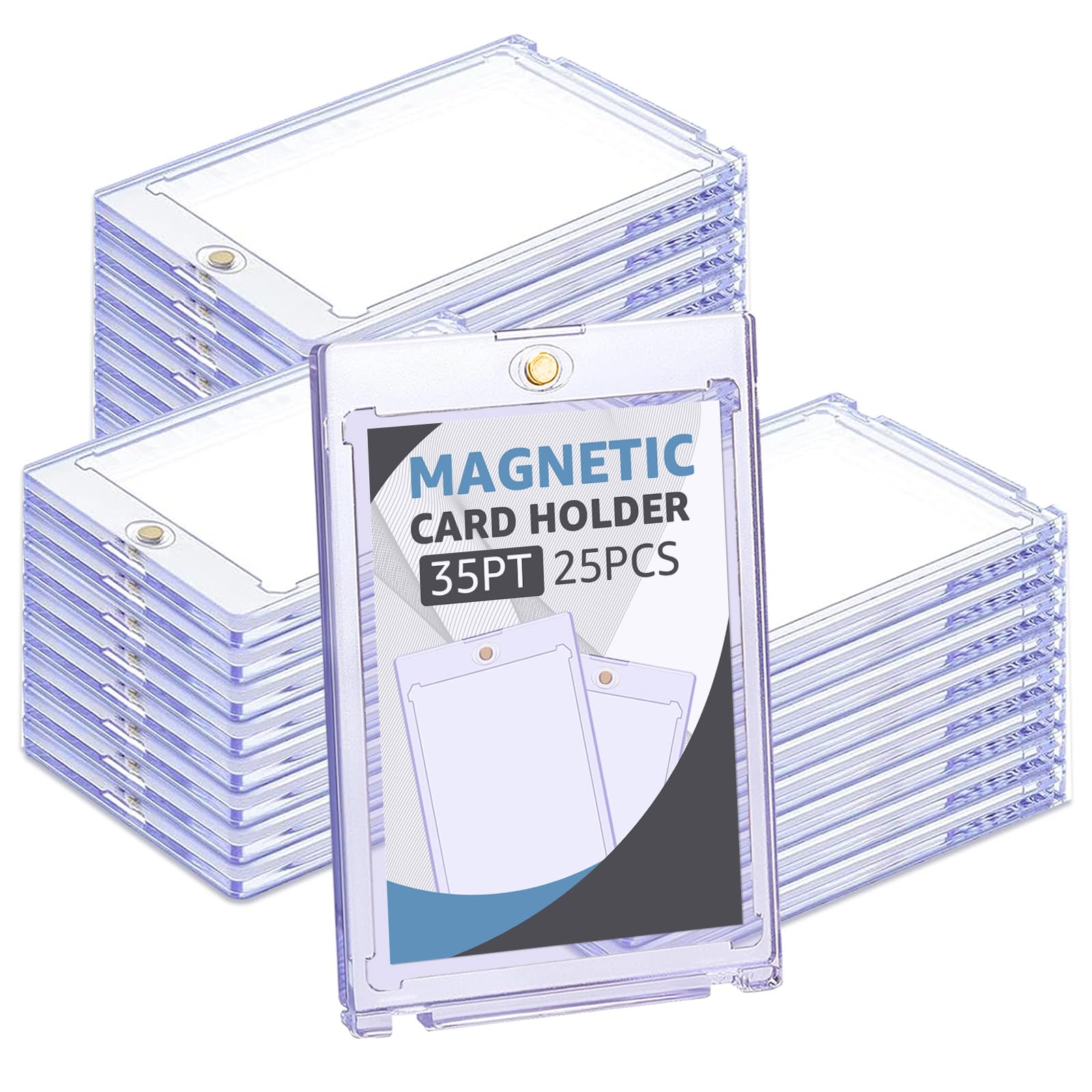 Magnetic Card Holder Pack of 25 Trading Card Sleeves 35PT Transparent Card Holder Card Saver Cases Trading Card Cases for Standard Cards, Yugioh Cards, Sports Cards, Baseball Cards Toploader