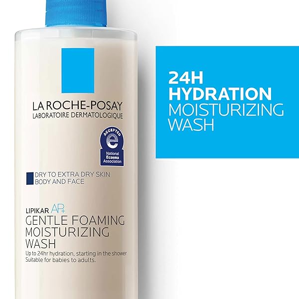 LA ROCHE-POSAY LIPIKAR AP+ GENTLE FOAMING MOISTURIZING WASH, SHEA BUTTER + NIACINAMIDE + GLYCERIN, MOISTURIZING BODY WASH FOR DRY SKIN, NATIONAL ECZEMA ASSOCIATION ACCEPTED, SOAP FREE