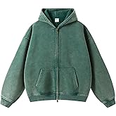 KEEPSHOWING Womens and Mens Zip Up Hoodies Long Sleeve Fall Oversized Sweatshirts Acid Wash Y2K Jacket with Pockets