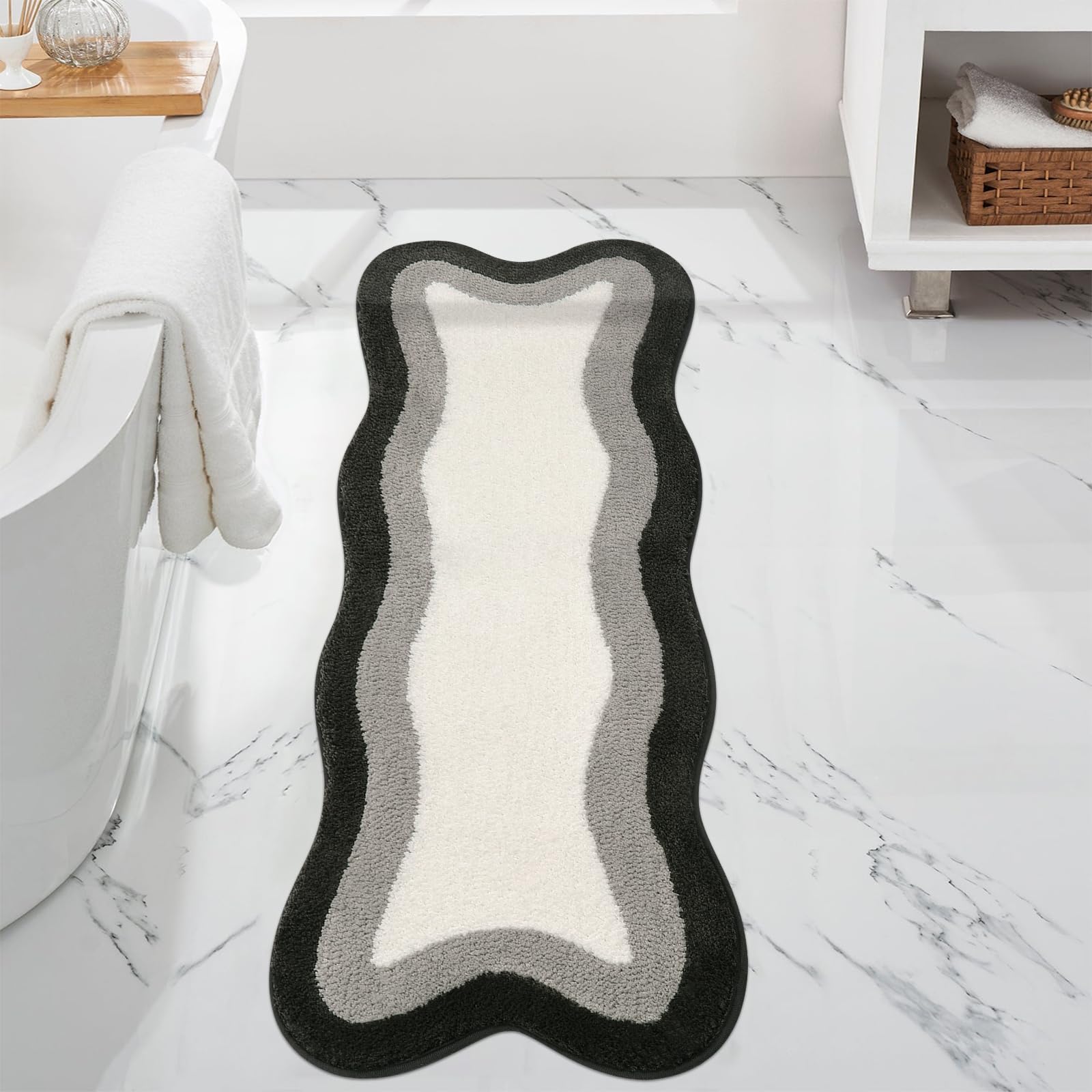 Photo 1 of HAOCOO Microfiber Bathroom Runner Rug, 18x47 inch Non Slip Long Rug Runner, Washable Luxury Soft Absorbent Carpet Funny Decor for Shower Kitchen Entryway Bedroom Black/Grey