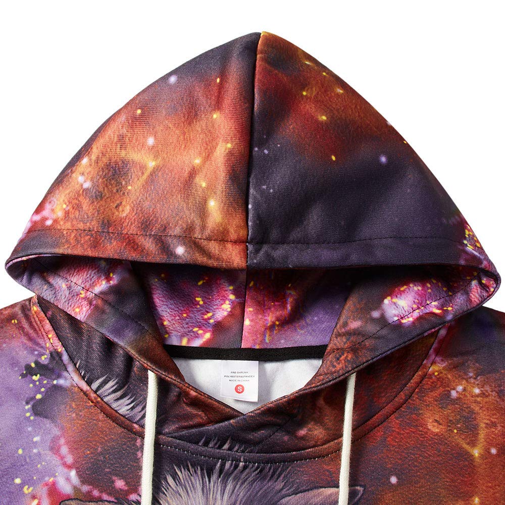 Loveternal Unisex Adult 3D Wolf Hoodie Galaxy Funny Drawstring Pocket Make Up Pullover Hoodies Sweatshirt for Women Men S