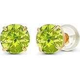 Solid 925 Sterling Silver Gold Plated 4mm Round Genuine Birthstone Gemstone Hypoallergenic Stud Earrings For Women