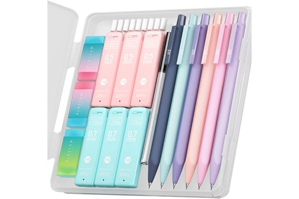 Four Candies Cute Mechanical Pencil Set, 6PCS Pastel 0.5mm & 0.7mm Pencils with 360 HB Leads, 3 Erasers and 9 Eraser Refills,