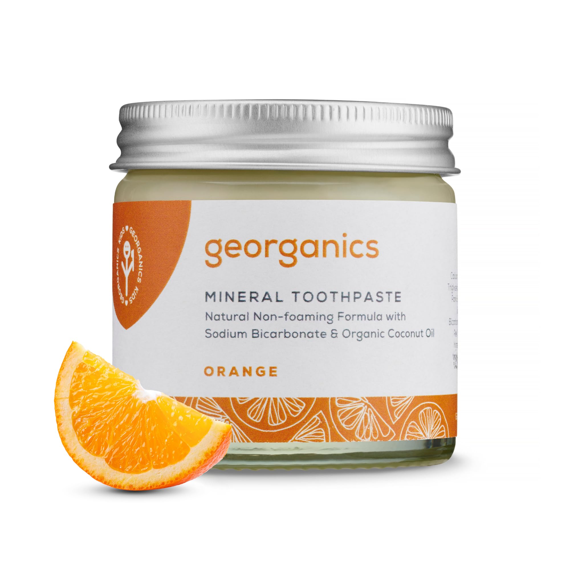 Georganics Mineral Toothpaste - 60ml - Orange Flavour - Fluoride, SLS & Glycerine Free - Non-Foaming Natural Toothpaste with Virgin Coconut Oil - Certified Cosmos Natural, Vegan and Cruelty-Free