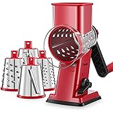 Geedel Rotary Cheese Grater - Upgraded Vegetable Shredder with 4 Interchangeable Blades, Easy to Clean Cheese Shredder with H