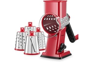Geedel Rotary Cheese Grater - Upgraded Vegetable Shredder with 4 Interchangeable Blades, Easy to Clean Cheese Shredder with H