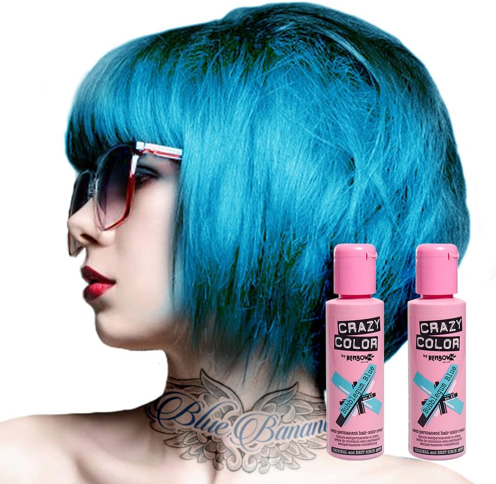 Crazy Color X2 Bubblegum Blue Semi-Permanent Hair Dye 100ml each