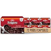 Folgers Classic Roast Medium Coffee Pods, Single Serve One Cup Pods made with Arabica Beans for Hot or Iced Drinks, 72 Count 