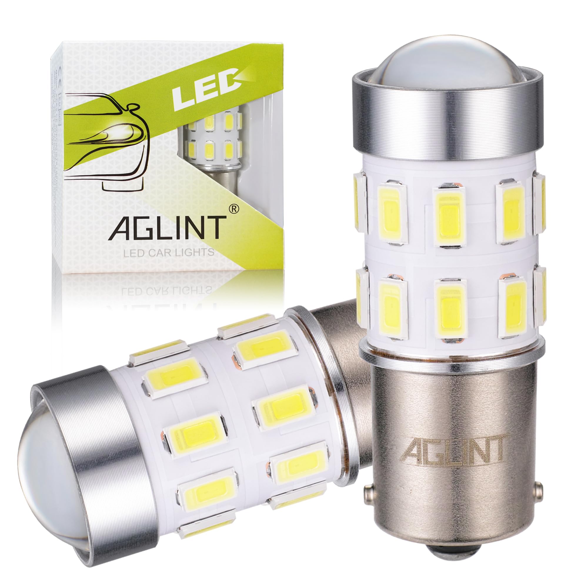AGLINT P21W 1156 LED Bulb 382 BA15S 24SMD 12V 24V for RV Interior Light Car LED Backup Reverse Light Position Turn Signal Indicator Parking Tail Brake Rear Fog Lights 6500K White 2Pcs