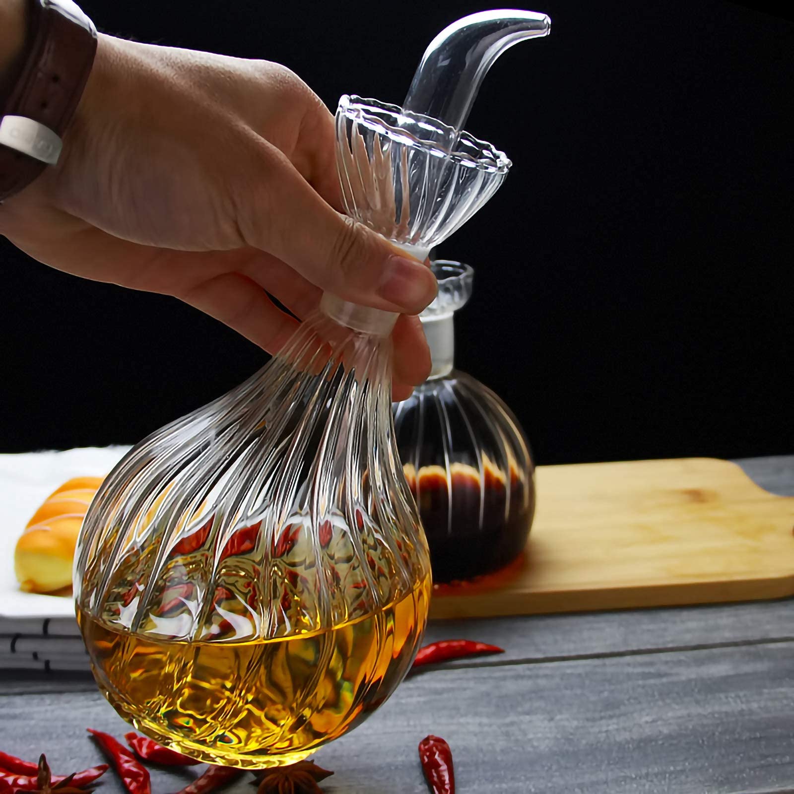 Photo 1 of HAIZEEN 18 oz/550ml Olive Oil Dispenser Bottle/Oil Bottle Dispenser/Oil Cruet, Olive Oil Dispenser Oil Bottle Glass with No Drip Bottle Spout.