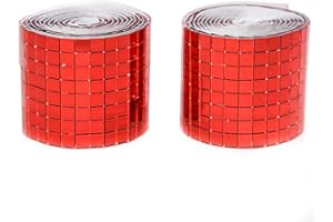 GIFTMEET Red Self Adhesive Glass Mirror Mosaic Tiles, 2 Rolls 3200 Pieces Disco Ball Tiles for DIY Craft, Interior, Art Collage, Card Making, Cups 5 x 5 mm