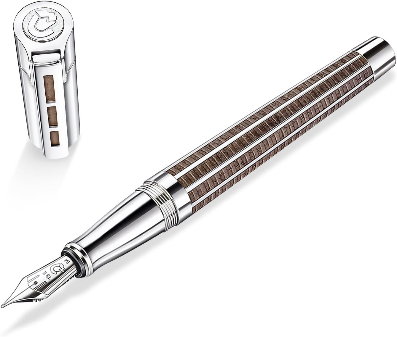 J.S. Staedtler Princeps Fountain Pen, European Black Walnut Wood, 18. kt. White Gold Nib Platinum Plated, B, 9PT120B