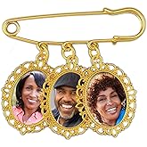 Gold Wedding Bouquet Photo Charm Pin Keepsake for Bridal Bouquet Flowers Memory Charm or Gold Memorial Boutonniere Pin for Groom Add 3 of Your Own Pictures Includes Resizer