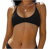 ZAFUL Women's Tie Back Bikini Top Solid Push Up Padded Bralette Swimsuit Bathing Suits Top