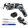 WORKPRO 12V Cordless Reciprocating Saw with Clamping Jaw, 2.0Ah Li-Ion Battery with 1 Hour Fast Charger, Variable Speed and Tool-Free Blade Change, 3 Saw Blades for Wood & Metal Cutting
