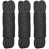 3 Pack 32 feet Black Soft Cotton Rope Multi-Purpose Washable Strong Multifunctional Long Strap