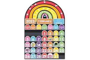 AMZOYA Rainbow Design Calendar Pocket Chart for Classroom & Home with 96 Activity Cards -Educational and Learning Calender Skills (English)