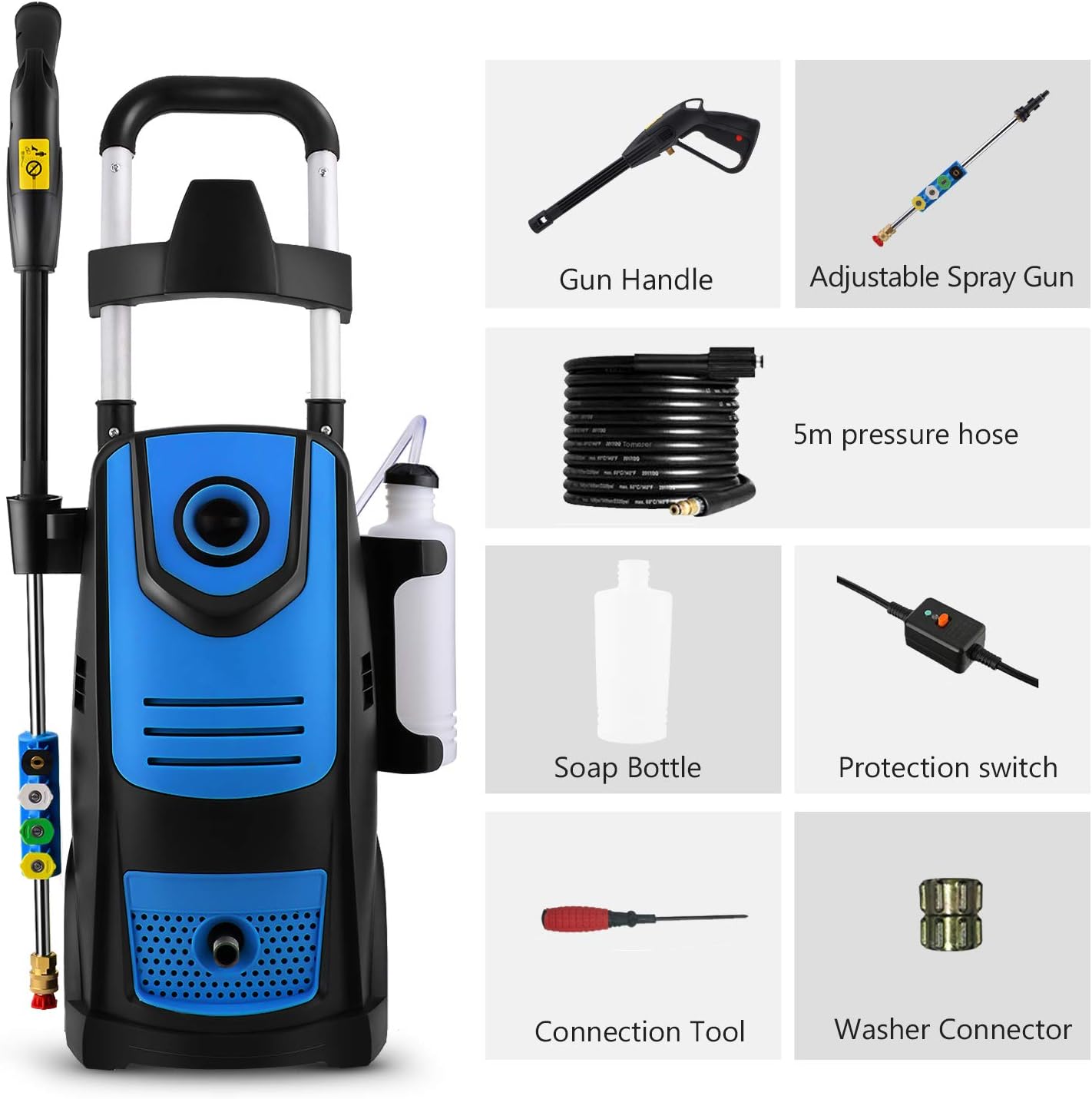 Suyncll Pressure Washer 3800PSI Max 2.8 GPM Electric Pressure Washer High Power Washer Machine Cleaner with Nozzles, Spray Gun, Detergent Tank For Cleaning Homes, Cars, Driveways, Patios(Blue) : Garden & Outdoor