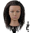 African American Mannequin Head with 100% Human Hair Manikin Head with Stand for Styling Hair Blowing Hair Cutting Braiding (Afro Kinky Straight)