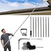 12FT Gutter Cleaning Tools from the Ground - No Ladder Needed | Adjustable Length Gutter Cleaning Pole with 180&deg; Pivot Head, Stainless Steel Gutter Cleaner &amp; Brush for Leaves, Roof Debris
