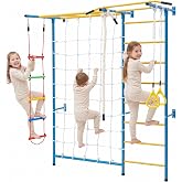 VEVOR Indoor Jungle Gym for Toddlers, 7-in-1 Climbing Playset, Multicolor | For Kids, Supports 220 lbs, with Carbon Steel Swedish Ladder, Wall Ladder, Pull-Up Bar, Rope Ladder, and Gymnastic Rings