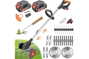 AKENUOKE Weed Wacker Cordless, Electric Weed Cordless Eater Battery Powered, No String Weed Trimmer with 2 2.0Ah Battery Operated, 26 Blade, Wheels, Lightweight Grass Trimmer/Edger/Brush Cutter for Yard Garden