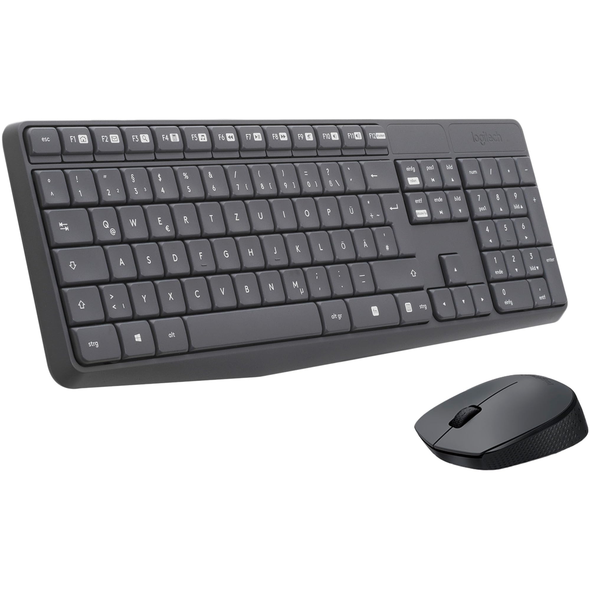 Logitech MK235 Wireless Keyboard and Mouse Combo for Windows, QWERTZ German Layout - Grey