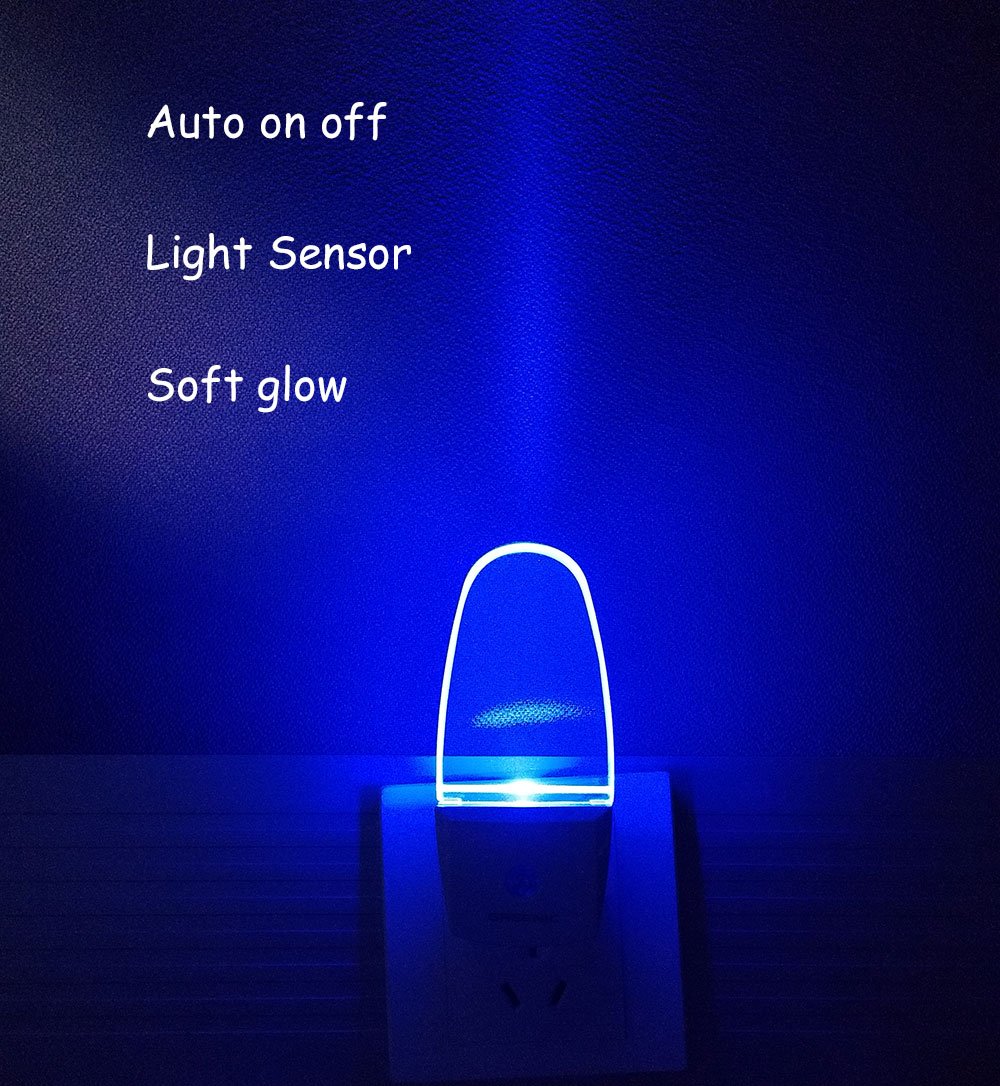 4 Pack Night Light Lamp with Dusk to Dawn Sensor, Plug In, Blue Led