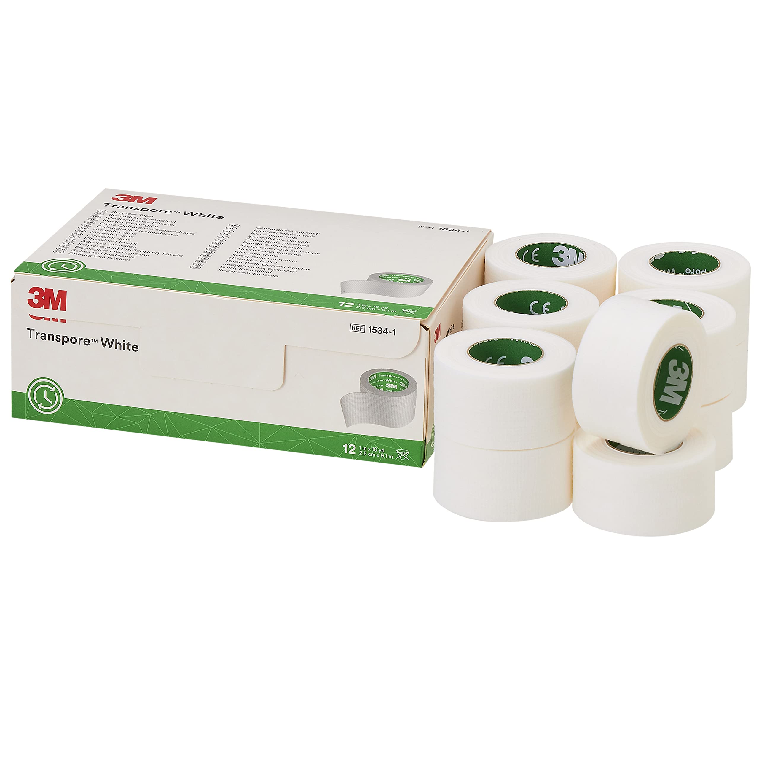 Transpore 3M 1534-1 White Tape, 12 Rolls