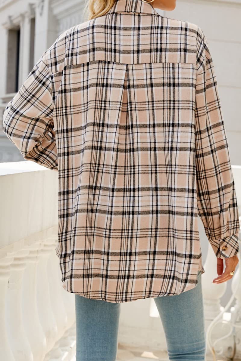 CHYRII Womens Button Down Flannel Shirts Long Sleeve Plaid Shackets Business Casual Blouse Top