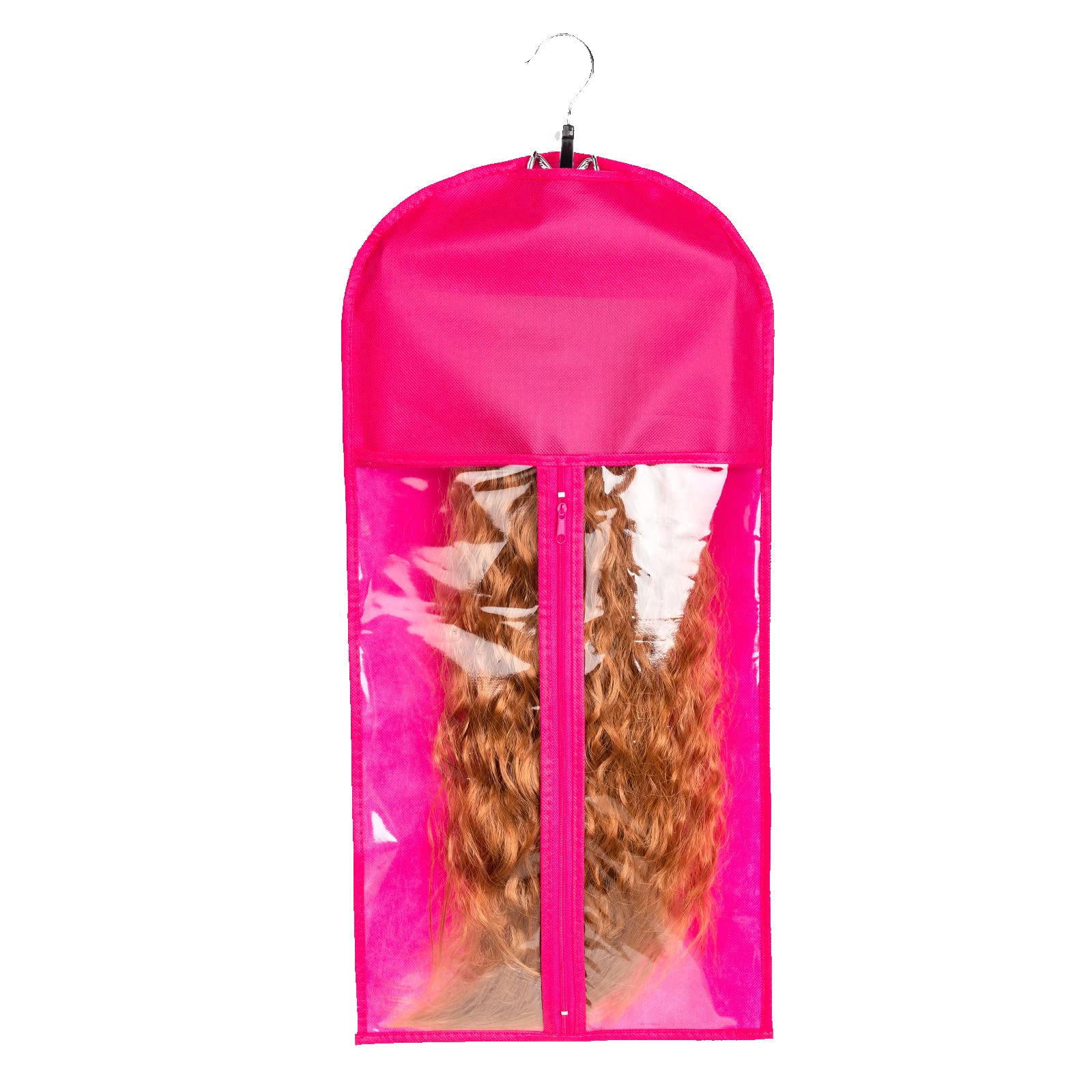 Hair Extensions Storage Bag with Hanger Hairpieces Storage Holder Wigs Carrier Case for Store Style Hair Pink Color
