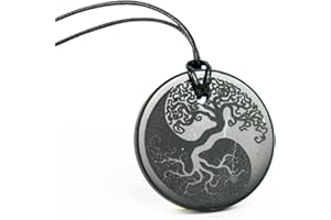 Karelian Heritage Shungite Pendant Round Shape | Healing Spiritual Natural Black Crystal Jewelry Pendant | Sacred Symbol Talisman Amulet Necklace for Meditation