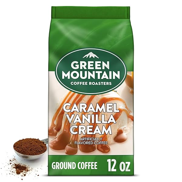 GREEN MOUNTAIN COFFEE ROASTERS, CARAMEL VANILLA CREAM, GROUND FLAVORED COFFEE, LIGHT ROAST, BAGGED 12OZ.