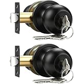 Brotima 2 Pack Keyed Entry Door Knob, Entrance Door Lock, Keyed Different, Standard Ball, Matte Black Interior and Exterior Entry Door Knobs