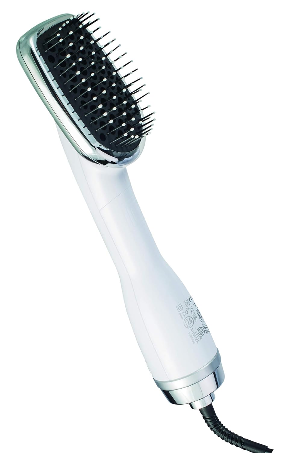 Le Angelique Brush N Blo - One Step Hair Straightening Blow Dryer Brush for Easy & Quick Curly Hair Styling | 1000W Hot/Cold Air Straightener | No-Frizz Tourmaline Tech Detangles & Boost Shine - White