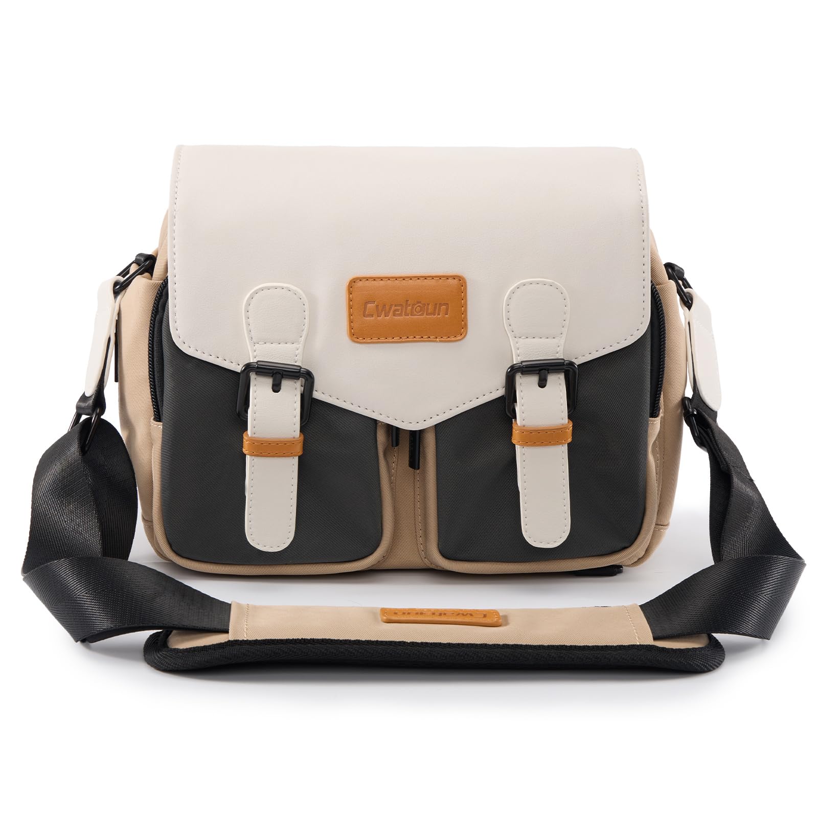 Cwatcun Camera Shoulder Bag Compact Camera Case, Small Waterproof Camera Messenger Bag with Tripod Holder, Travel Photography Bag for Canon, Nikon, Sony, Fuji DSLR/SLR/Mirrorless Camera, Lens